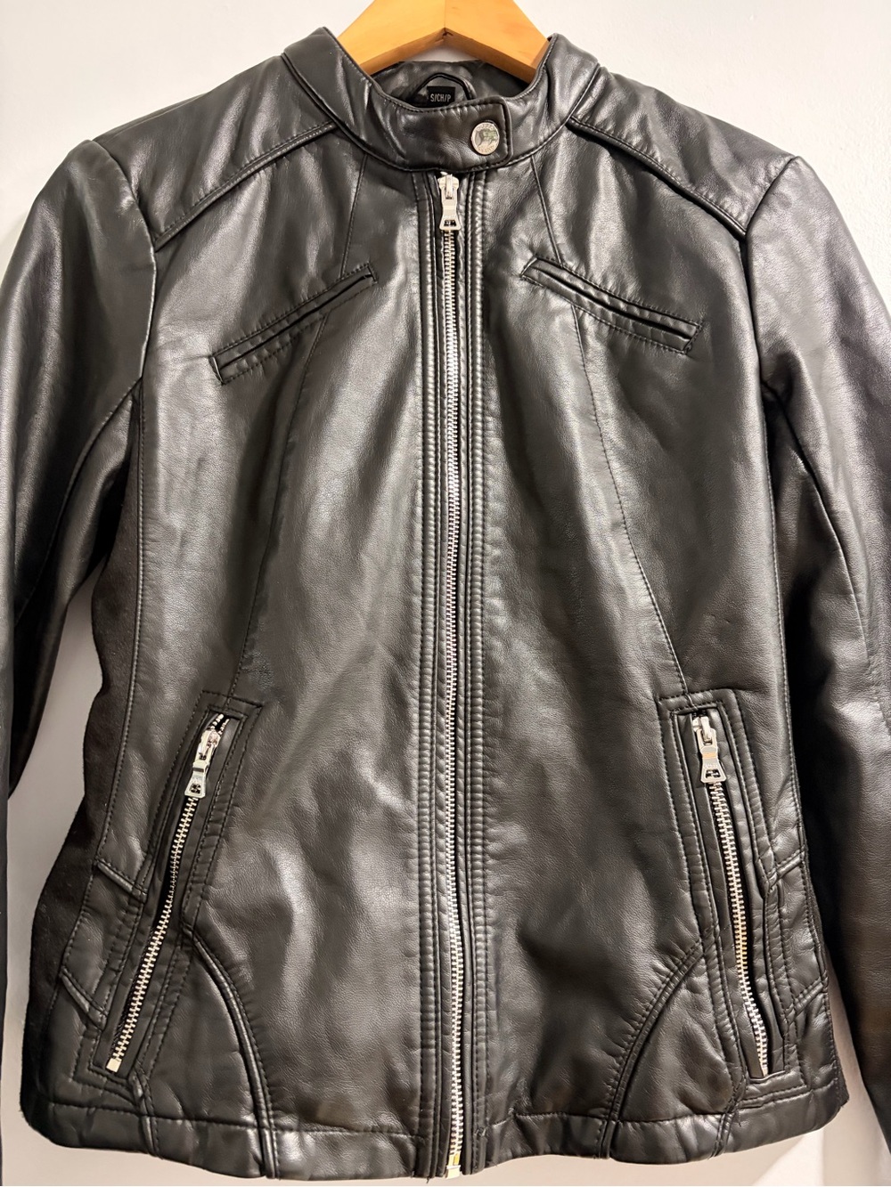 Guess Black Faux Leather Bomber Jacket